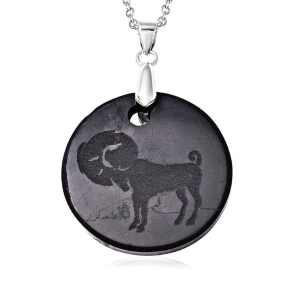 ARIES ✦ Zodiac Pendant Necklace ✦ 24.20ctw Shungite 925 Silver 18" Chain RARE